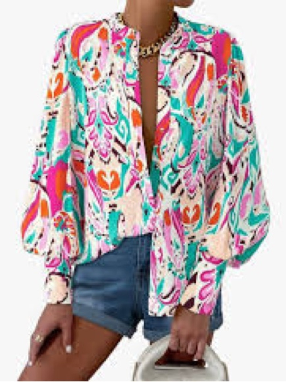 Women’s Printed Button-Up Blouse in Multi-Colorful- NWOT